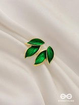 Petals Panache - Golden Enamelled Earrings (Green)