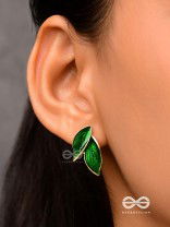 Petals Panache - Golden Enamelled Earrings (Green)