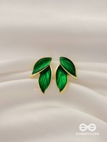 Petals Panache - Golden Enamelled Earrings (Green)