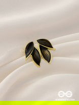 Petals Panache - Golden Enamelled Earrings (Black)