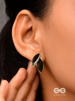 Petals Panache - Golden Enamelled Earrings (Black)