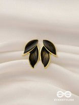 Petals Panache - Golden Enamelled Earrings (Black)
