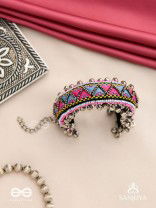 Prashman - The Soothing Landscape - Beads And Resham Hand Embroidered Oxidised Cuff Bracelet