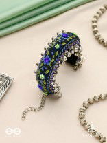 Padmacharini - The Divine Orchids - Resham And Beads Hand Embroidered Oxidised Cuff Bracelet