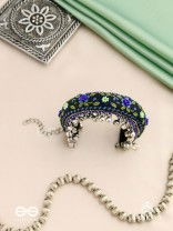Padmacharini - The Divine Orchids - Resham And Beads Hand Embroidered Oxidised Cuff Bracelet