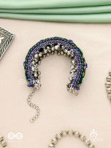 Padmacharini - The Divine Orchids - Resham And Beads Hand Embroidered Oxidised Cuff Bracelet