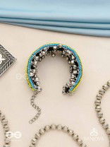 Dhritvan - The Lime Sky - Resham And Beads Hand Embroidered Oxidised Cuff Bracelet