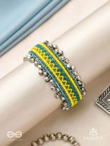 Dhritvan - The Lime Sky - Resham And Beads Hand Embroidered Oxidised Cuff Bracelet
