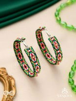 Kshitvari - The Lively Garden - Resham And Beads Hand Embroidered Hoop Earrings