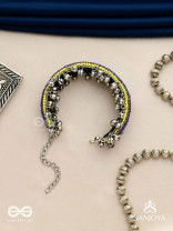 Vidhatrayus - The Sunflower Meadows - Beaded Hand Embroidered Oxidised Cuff Bracelet