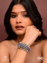 Vidhatrayus - The Sunflower Meadows - Beaded Hand Embroidered Oxidised Cuff Bracelet