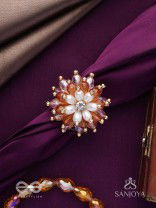 Sharadgat - The Autumn Magic - Beads, Pearl And Glass Drops Hand Embroidered Ring (Adjustable)