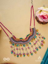 Vadya - The Umber Rhythm - Beads, Coins, Resham And Glass Drops Hand Embroidered Neckpiece