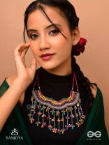 Vadya - The Umber Rhythm - Beads, Coins, Resham And Glass Drops Hand Embroidered Neckpiece