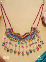 Vadya - The Umber Rhythm - Beads, Coins, Resham And Glass Drops Hand Embroidered Neckpiece