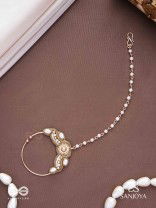 Varchasam - The Treasured Radiance - Pearls, Beads And Dabka Hand Embroidered Nath (Non-Piercing)