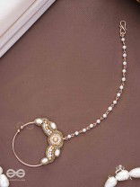 Varchasam - The Treasured Radiance - Pearls, Beads And Dabka Hand Embroidered Nath (Non-Piercing)