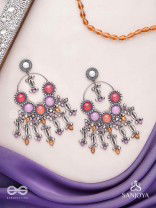 Durvarna - The Silvery Chimes - Beads, Shells And Glass Drops Hand Embroidered Earrings