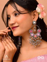 Durvarna - The Silvery Chimes - Beads, Shells And Glass Drops Hand Embroidered Earrings