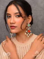 Kusumvat - The Blissful Flowers - Beads, Dabka And Pearl Drops Hand Embroidered Earrings