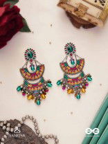 Gramik - The Rustic Royalty - Stone, Resham , Coins And Glass Drops Hand Embroidered Earrings