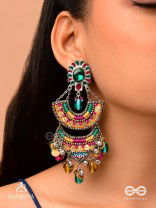 Gramik - The Rustic Royalty - Stone, Resham , Coins And Glass Drops Hand Embroidered Earrings