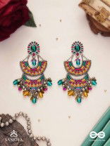 Gramik - The Rustic Royalty - Stone, Resham , Coins And Glass Drops Hand Embroidered Earrings