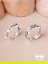 The Engraved Stories - Silver Embellished Rings (Set Of 2 Adjustable)