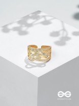 The Playful Knots - Golden Cubic Zirconia Ring (Adjustable)