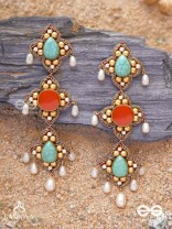Bhritpushpa - The Floral Cascade - Beads, Dabka And Pearl Drops Hand Embroidered Earrings