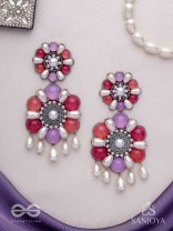 Laagnritt - Waltz Of The Flowers - Beads And Pearl Drops Hand Embroidered Oxidised Earrings