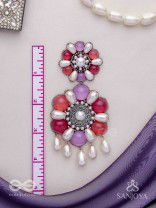 Laagnritt - Waltz Of The Flowers - Beads And Pearl Drops Hand Embroidered Oxidised Earrings