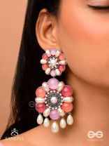 Laagnritt - Waltz Of The Flowers - Beads And Pearl Drops Hand Embroidered Oxidised Earrings