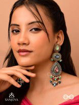 Adhirajani - The Night Stories - Stones, Beads And Glass Drops Hand Embroidered Earrings