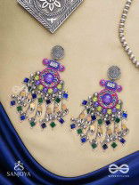 Bahushast - The Merry Sky - Beads And Shells Hand Embroidered Enamelled Oxidised Earrings