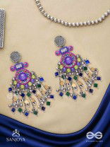 Bahushast - The Merry Sky - Beads And Shells Hand Embroidered Enamelled Oxidised Earrings