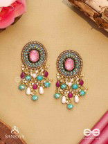 Prakhyaih - The Hazy Splendor - Stones, Beads And Pearl Drops Hand Embroidered Earrings