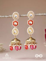 Suvarnmani - The Golden Gem –Golden enamel earrings adorned with gemstones and dangling beads