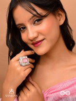 SUKRATMANI –WELL-CRAFTED GEM –HAND EMBROIDERED PINK RING EMBELLISHED WITH STONES AND PEARLS