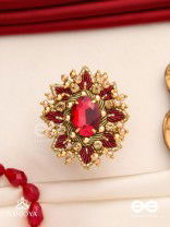 PRABHA - THE RADIANT RED DAISY - EMBROIDERED FLOWER DESIGN WITH CENTRAL RED STONE AND BEADS 