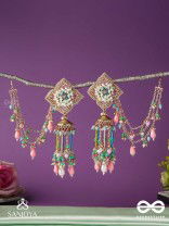 MANJUSUMANA - BEAUTIFUL BLOSSOM - MULTIPLE CHAIN EARRINGS EMBELLISHED WITH BEADWORK, A FLOWER MOTIF AND DANGLERS
