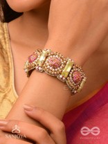 Manikarna - The Regal Gems - Pink and golden beads and stones embroidered bracelet