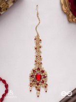 Kumudinikunda-Delicate lotus-Embroidered hair accessory with a red stone & golden embellishments