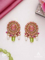 Māṇikyamāṇḍala- Gem Mandala-Circular motifs embellished with pink and golden accents, beads, and stones