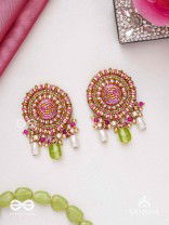 Māṇikyamāṇḍala- Gem Mandala-Circular motifs embellished with pink and golden accents, beads, and stones