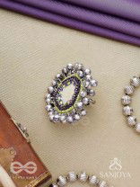 CHANDRA-KANTA-MOONLIT RADIANCE-EMBROIDERED OXIDISED RING WITH BEADS AND GHUNGROO
