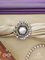 CHANDRA-KANTA-MOONLIT RADIANCE-EMBROIDERED OXIDISED RING WITH BEADS AND GHUNGROO