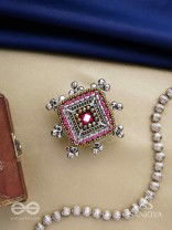 Chaturmukhi-Four-Faced- Oxidized embroidered ring features ghunghroo, beads & mirror. 