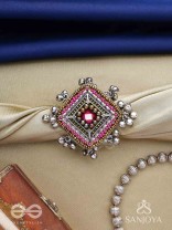 Chaturmukhi-Four-Faced- Oxidized embroidered ring features ghunghroo, beads & mirror. 