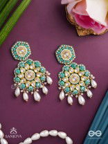 Vaidurya-Emerald Blossom- Firozi-colored glass stones earrings paired with golden and white accents, beads, and danglers
